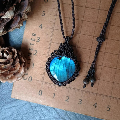 Labradorite Macrame Necklace | Pendant size approx 3.6 cm -  SOLD