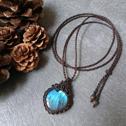 Labradorite Macrame Necklace | Pendant size approx 3.6 cm -  SOLD