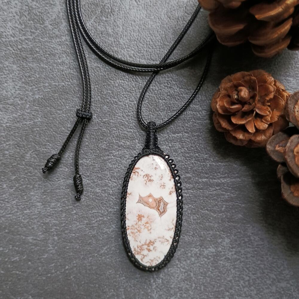 Rosita Jasper Macrame Necklace | Pendant size approx 5.4 cm |  Clearance