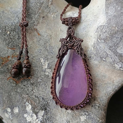 Amethyst Macrame Necklace | Pendant size approx 6 cm -  SOLD