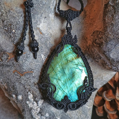 Labradorite Macrame Necklace - Freehand Design - SOLD