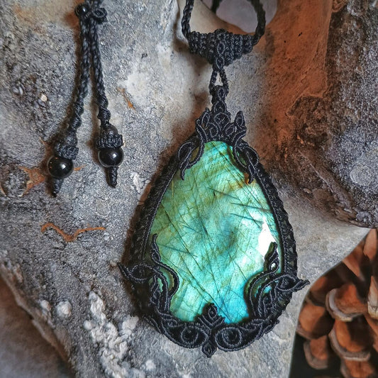 Labradorite Macrame Necklace - Freehand Design - SOLD
