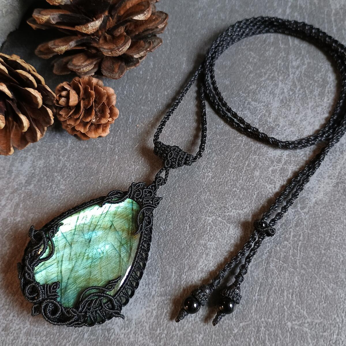 Labradorite Macrame Necklace - Freehand Design - SOLD