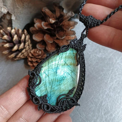Labradorite Macrame Necklace - Freehand Design - SOLD