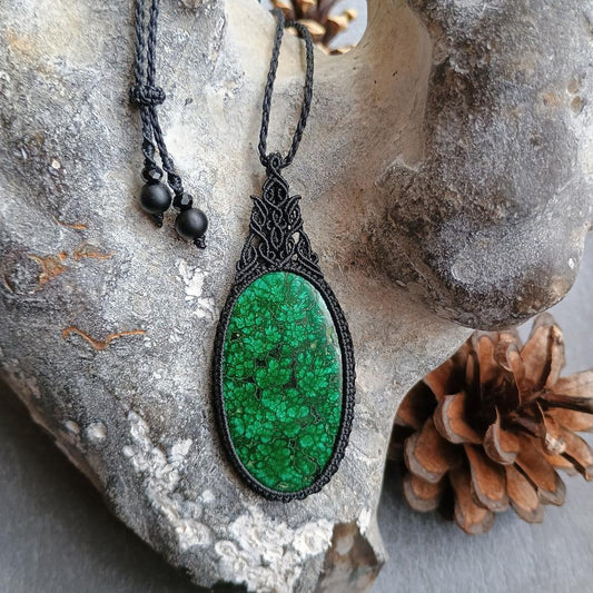 Malachite Macrame Necklace  | Pendant size approx 7 cm