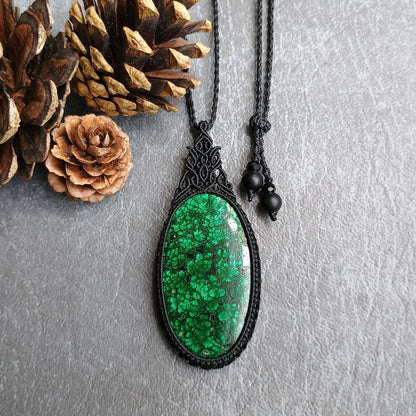 Malachite Macrame Necklace  | Pendant size approx 7 cm