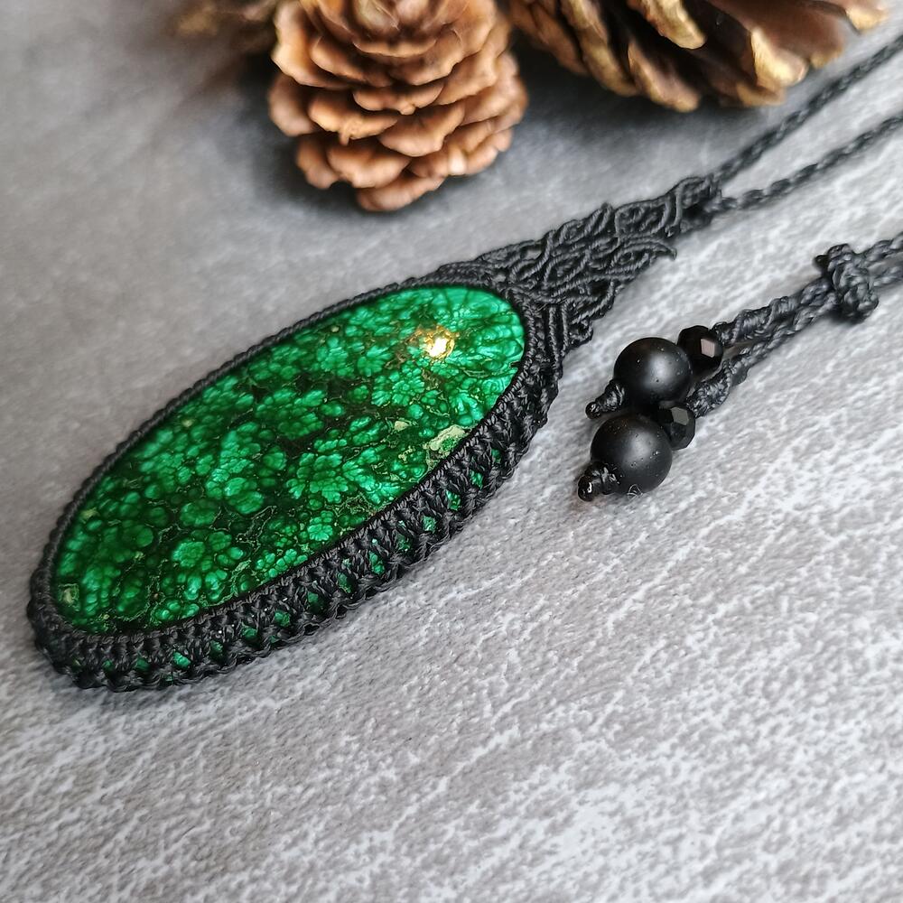 Malachite Macrame Necklace  | Pendant size approx 7 cm