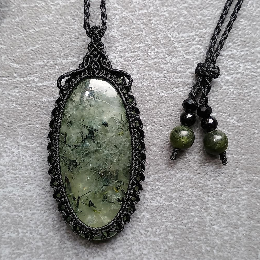 Prehnite Macrame Necklace  | Pendant size approx 5.6 cm - SOLD