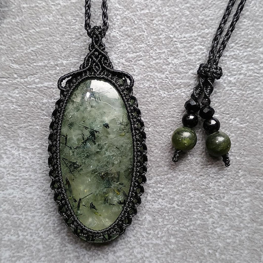Prehnite Macrame Necklace  | Pendant size approx 5.6 cm - SOLD