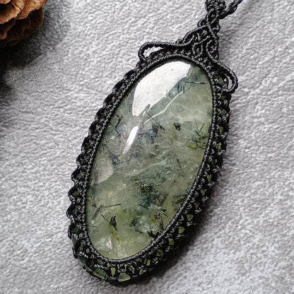 Prehnite Macrame Necklace  | Pendant size approx 5.6 cm - SOLD