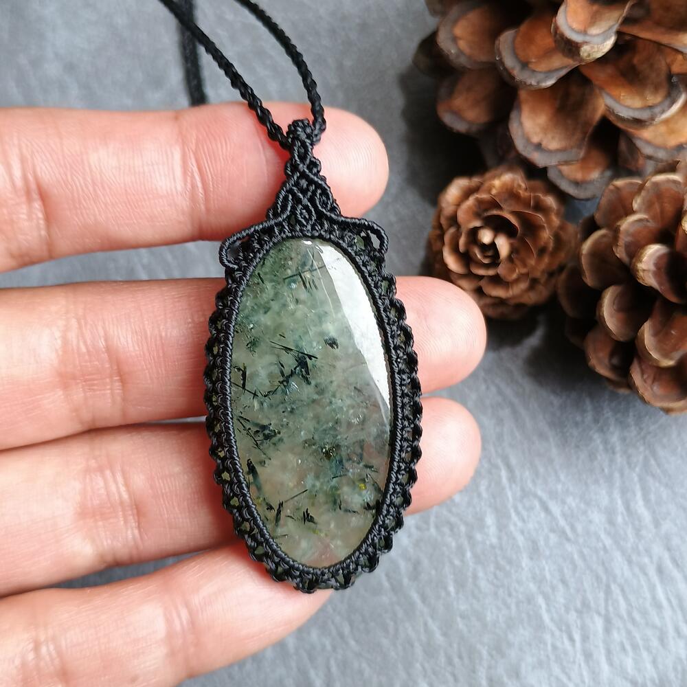 Prehnite Macrame Necklace  | Pendant size approx 5.6 cm - SOLD