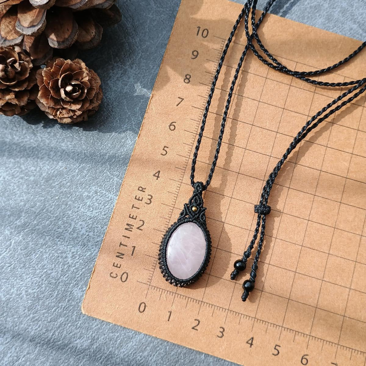 Rose Quartz Macrame Necklace | Pendant size approx 4 cm