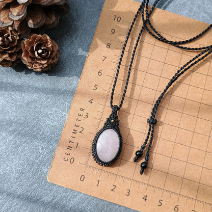 Rose Quartz Macrame Necklace | Pendant size approx 4 cm