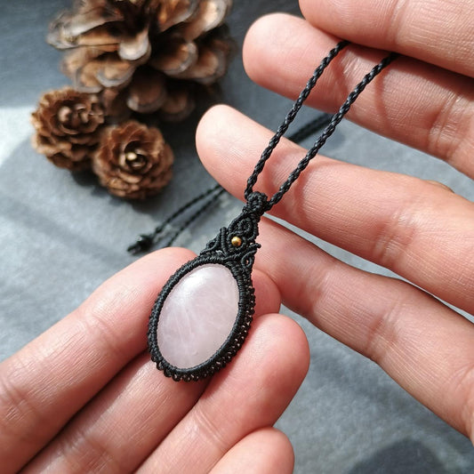Rose Quartz Macrame Necklace | Pendant size approx 4 cm