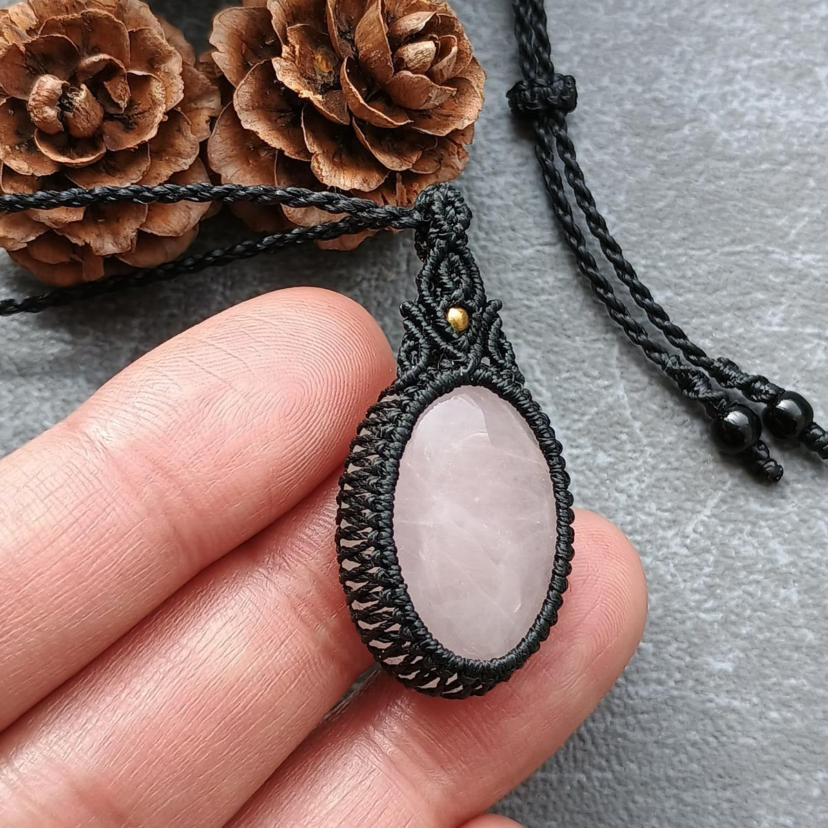 Rose Quartz Macrame Necklace | Pendant size approx 4 cm
