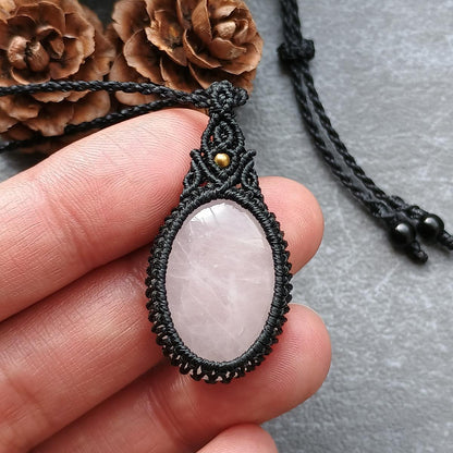 Rose Quartz Macrame Necklace | Pendant size approx 4 cm