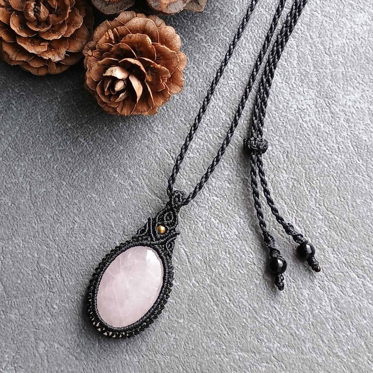 Rose Quartz Macrame Necklace | Pendant size approx 4 cm