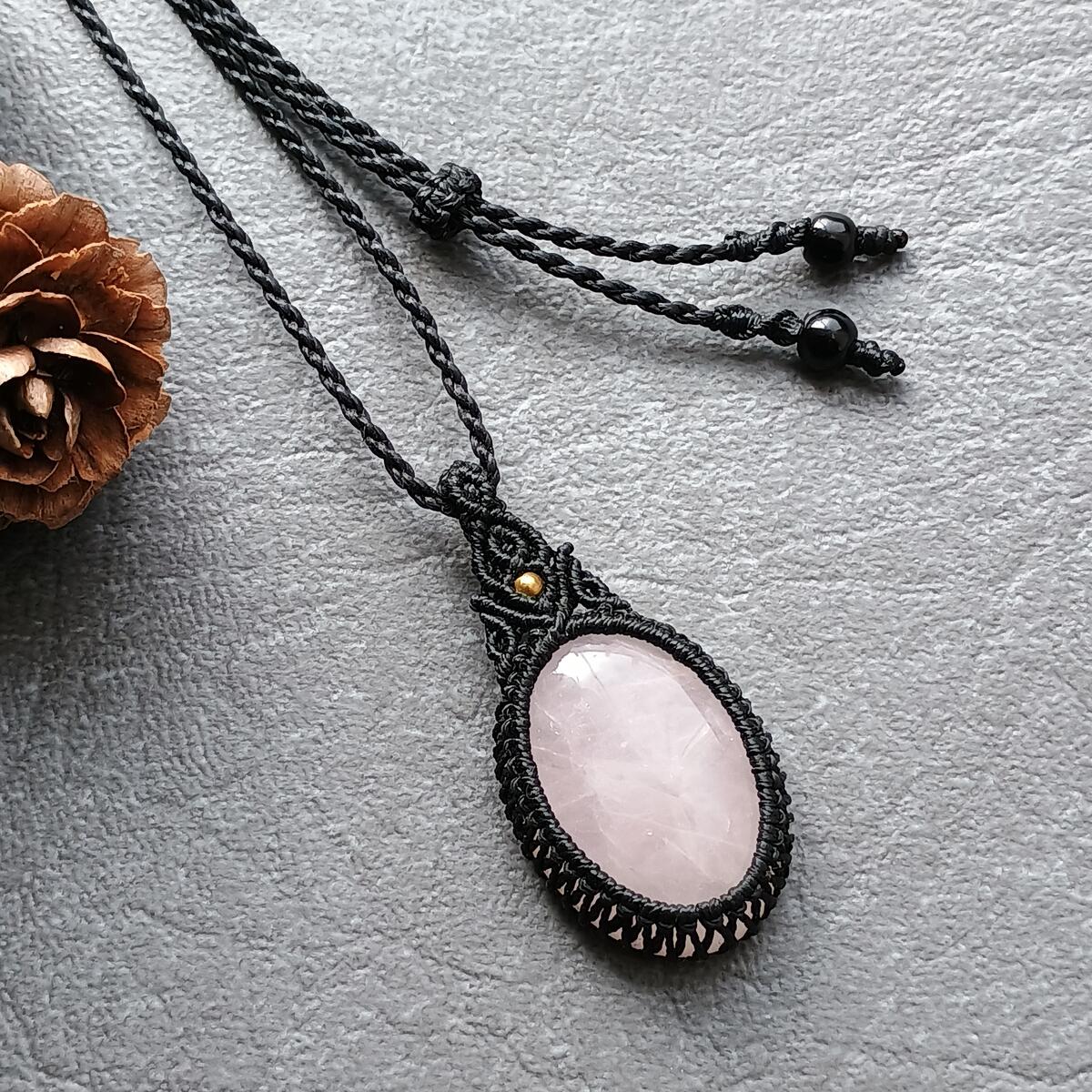 Rose Quartz Macrame Necklace | Pendant size approx 4 cm