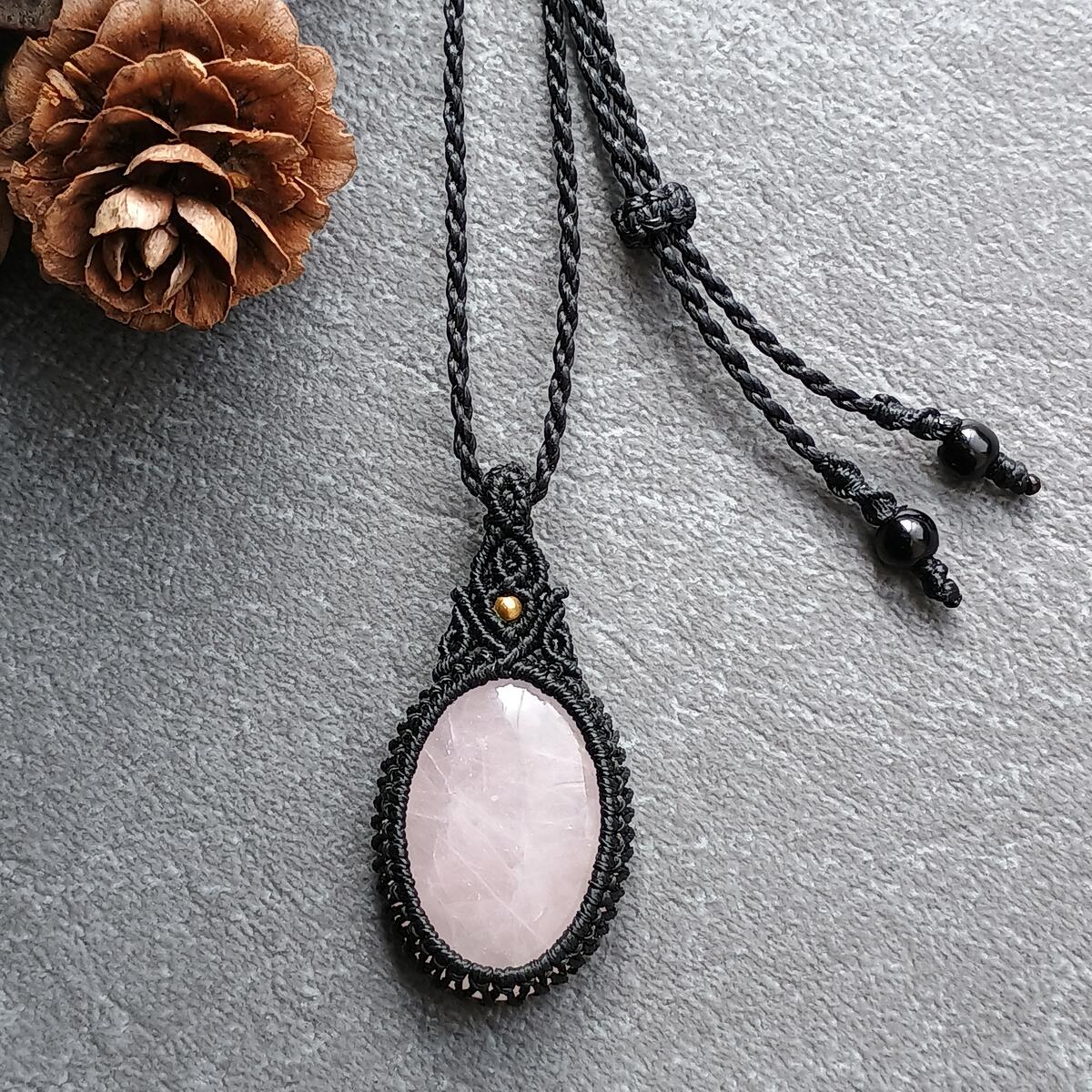 Rose Quartz Macrame Necklace | Pendant size approx 4 cm