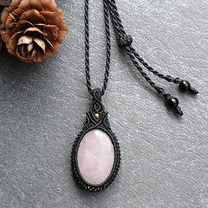 Rose Quartz Macrame Necklace | Pendant size approx 4 cm