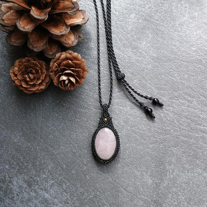 Rose Quartz Macrame Necklace | Pendant size approx 4 cm