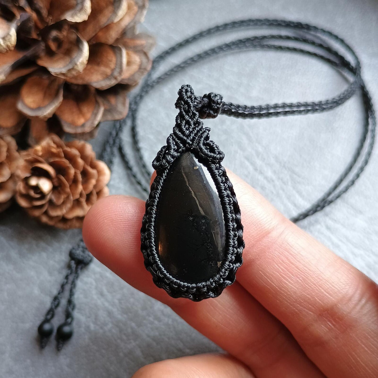 Shungite Macrame Necklace | Pendant size approx 4 cm - SOLD