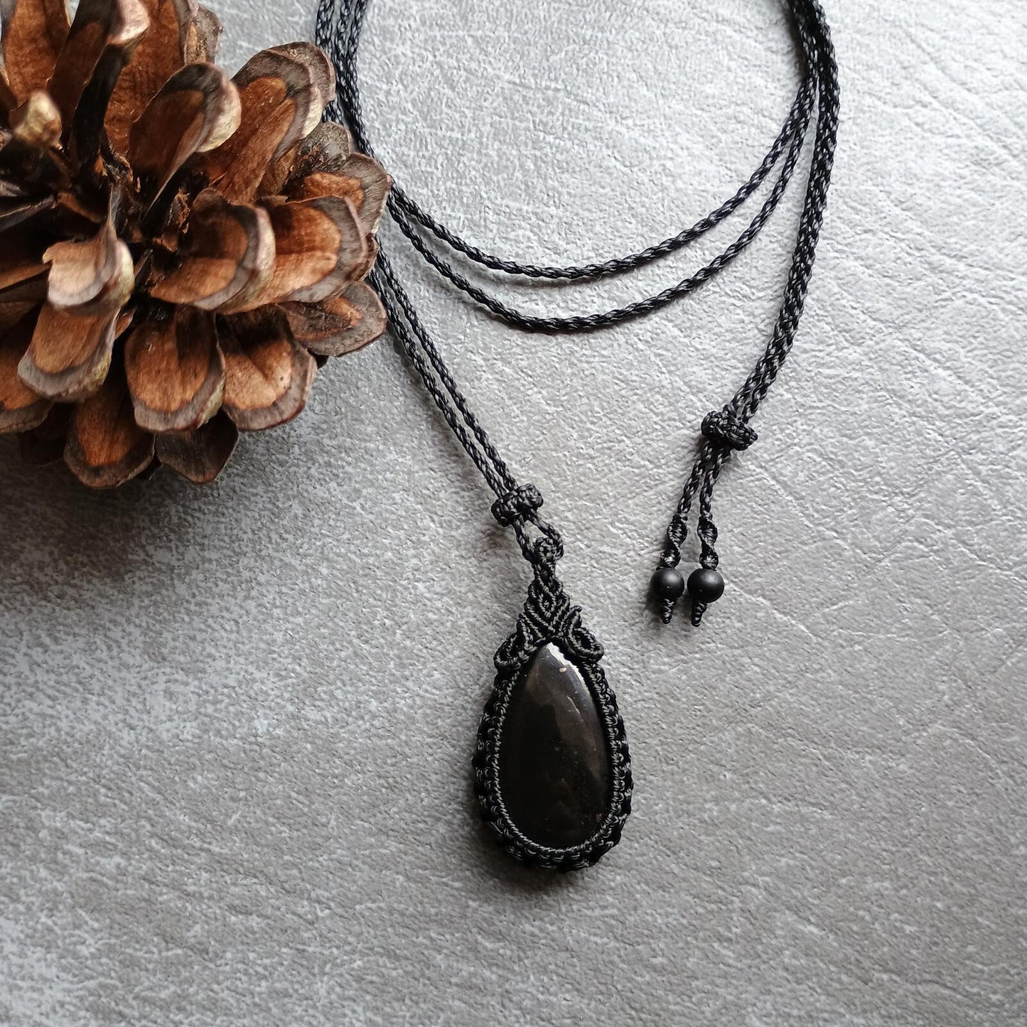 Shungite Macrame Necklace | Pendant size approx 4 cm - SOLD