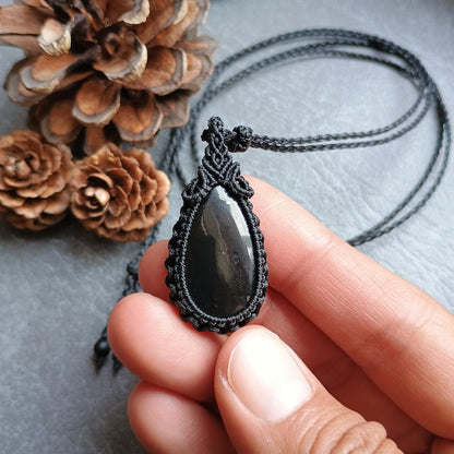 Shungite Macrame Necklace | Pendant size approx 4 cm - SOLD
