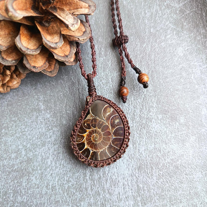 Ammonite Fossil Macrame Necklace | Pendant size approx 5 cm