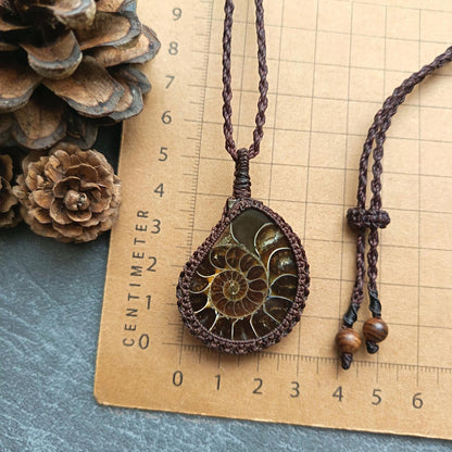 Ammonite Fossil Macrame Necklace | Pendant size approx 5 cm