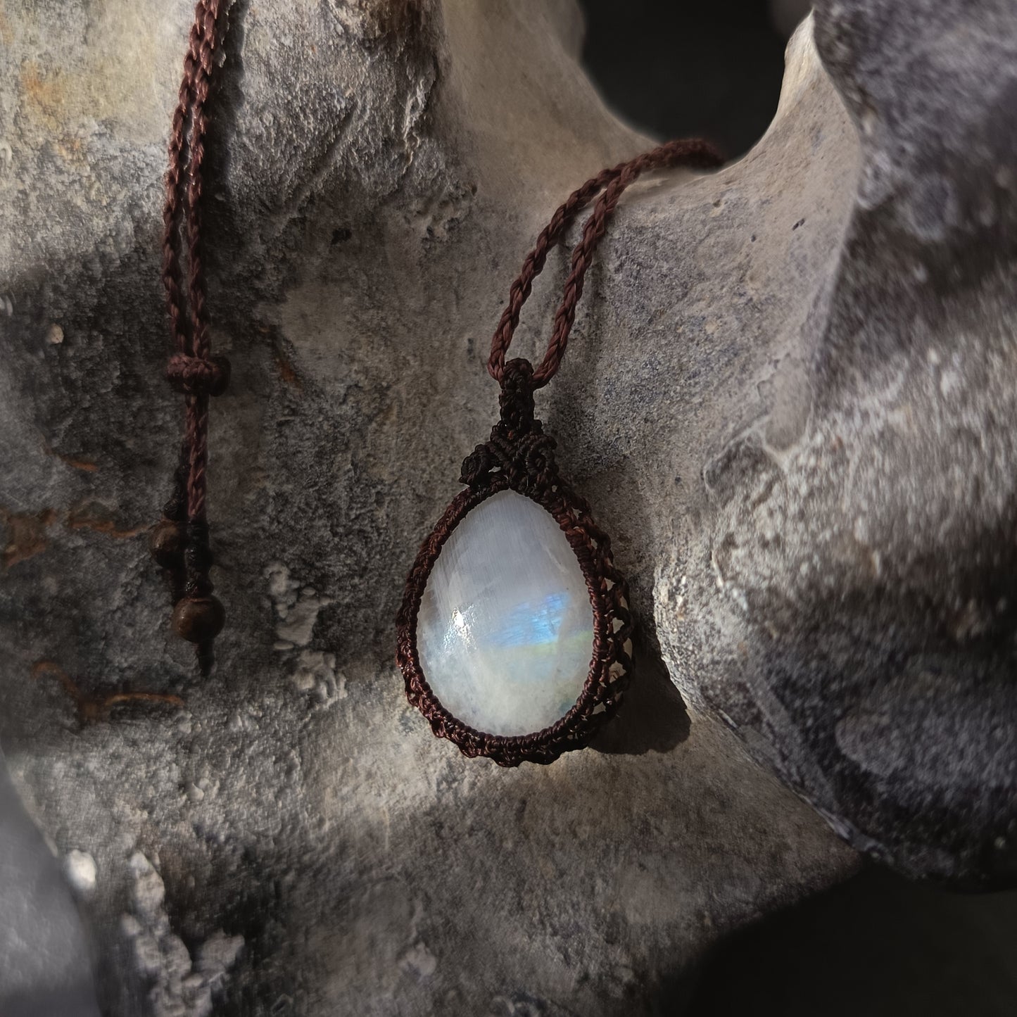 Moonstone Macrame Necklace | Pendant size approx 3.6 cm