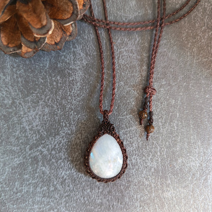 Moonstone Macrame Necklace | Pendant size approx 3.6 cm