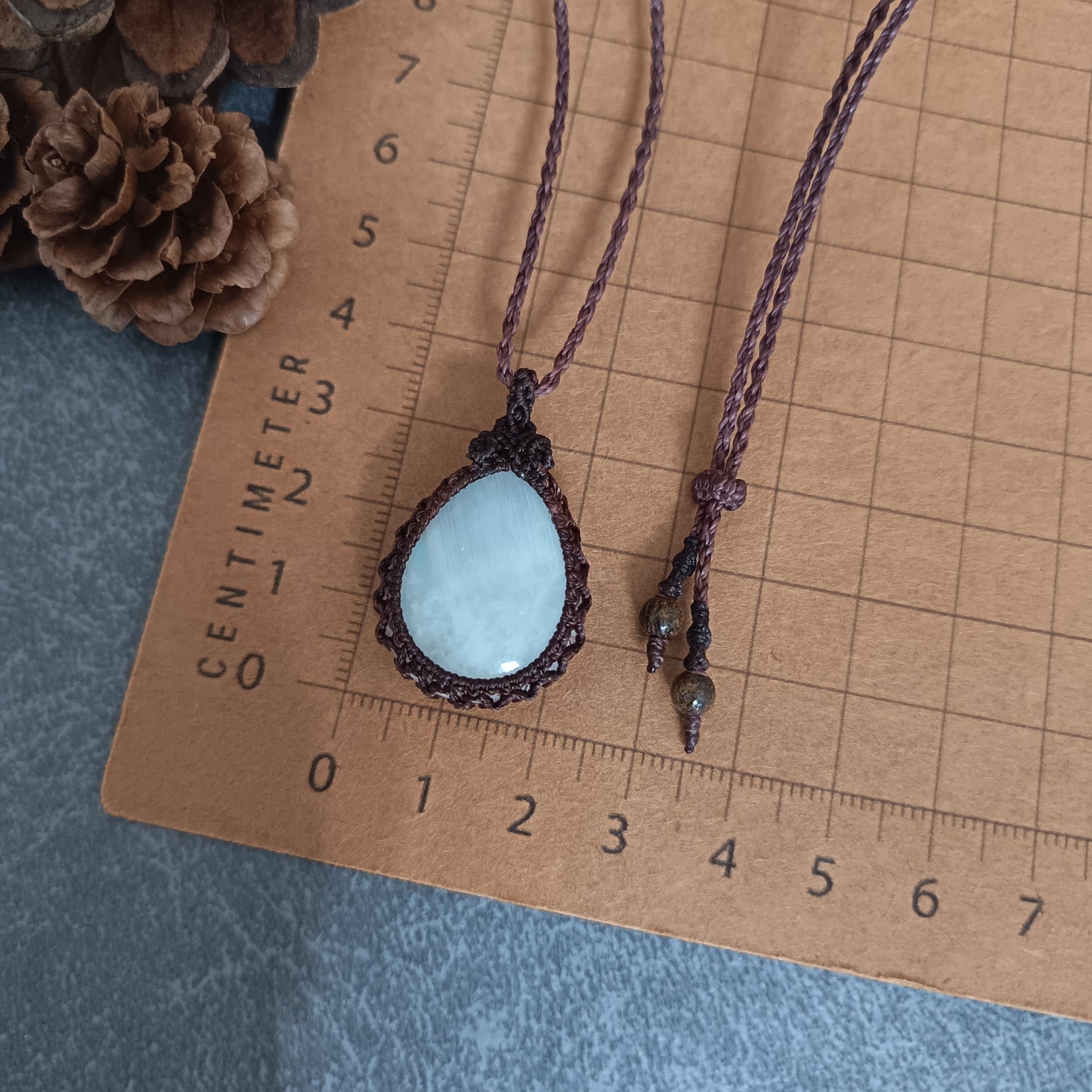 Moonstone Macrame Necklace | Pendant size approx 3.6 cm