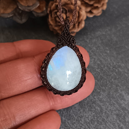Moonstone Macrame Necklace | Pendant size approx 3.6 cm