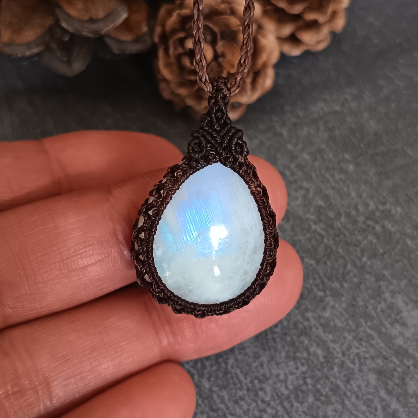 Moonstone Macrame Necklace | Pendant size approx 3.6 cm