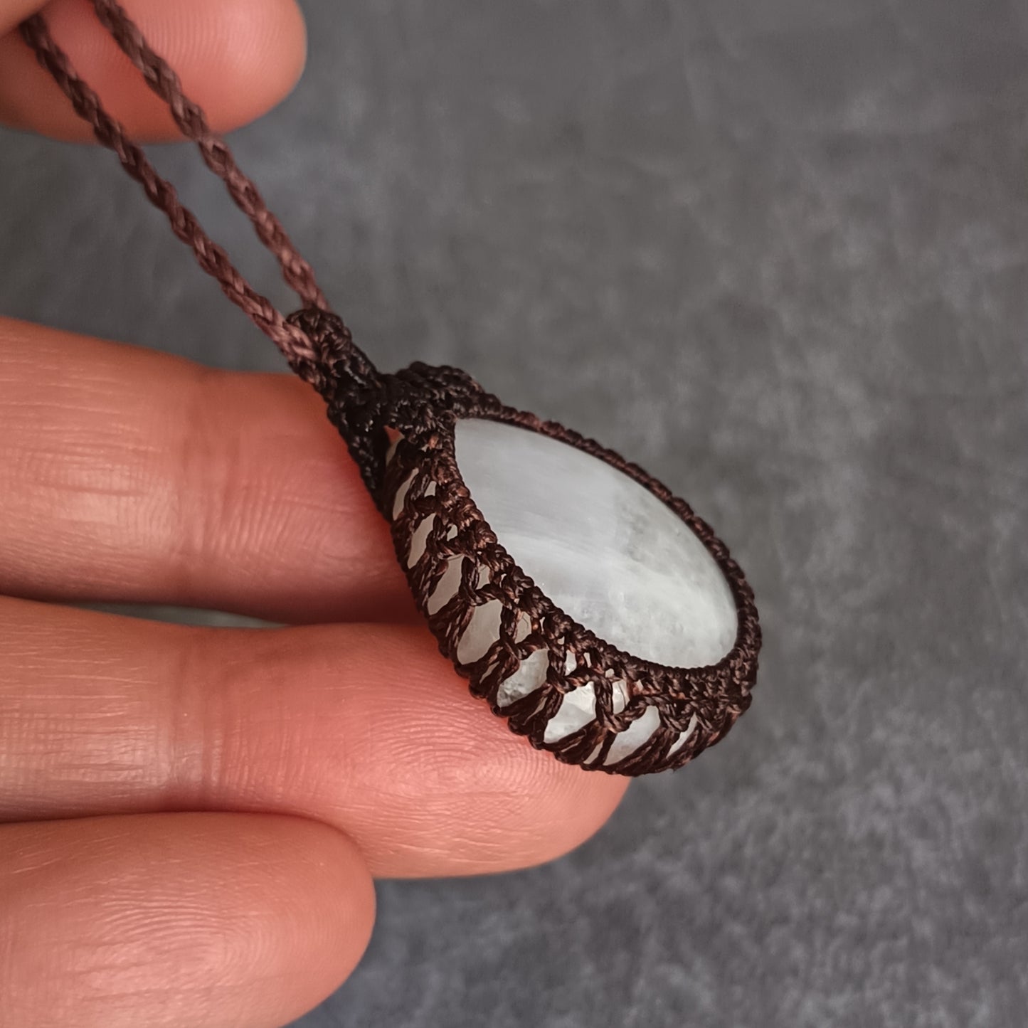 Moonstone Macrame Necklace | Pendant size approx 3.6 cm