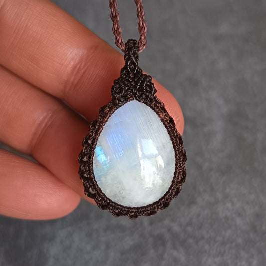 Moonstone Macrame Necklace | Pendant size approx 3.6 cm