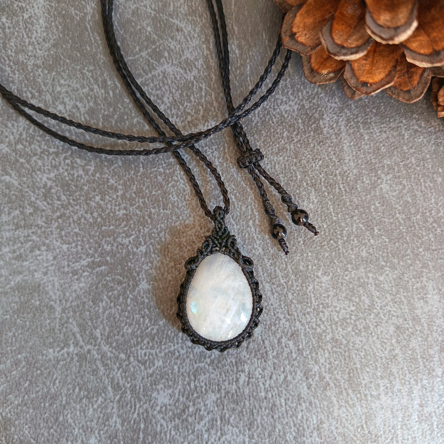 Moonstone Macrame Necklace | Pendant size approx 3.6 cm