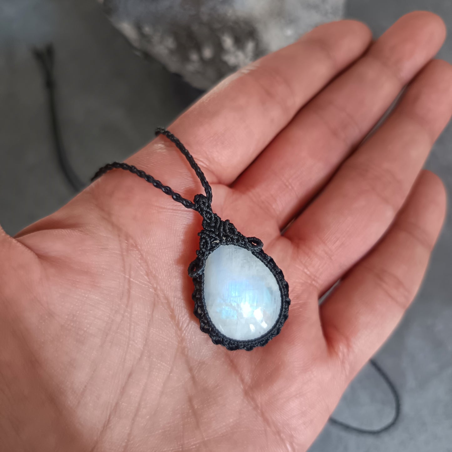 Moonstone Macrame Necklace | Pendant size approx 3.6 cm
