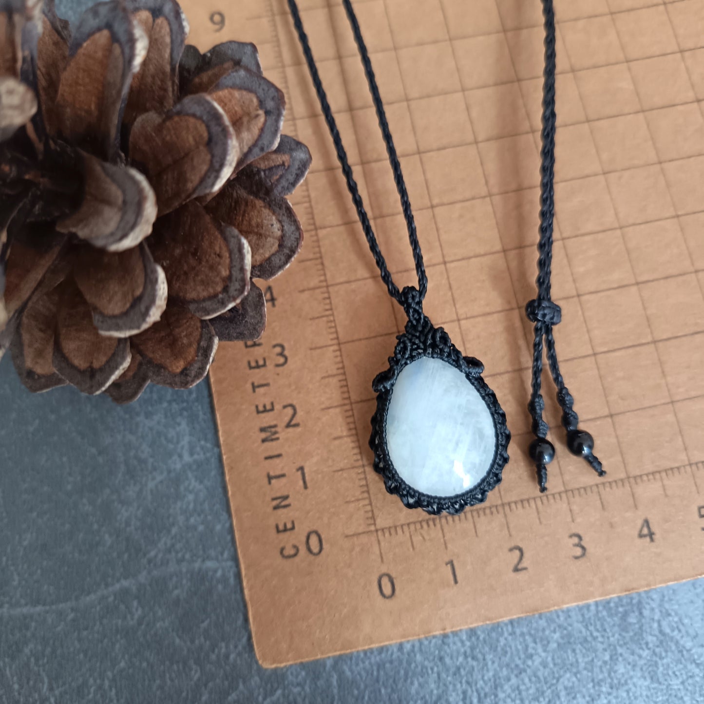 Moonstone Macrame Necklace | Pendant size approx 3.6 cm