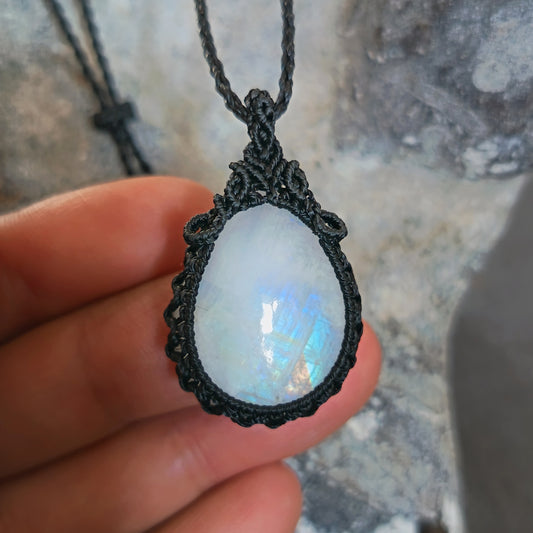 Moonstone Macrame Necklace | Pendant size approx 3.6 cm