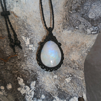 Moonstone Macrame Necklace | Pendant size approx 3.6 cm