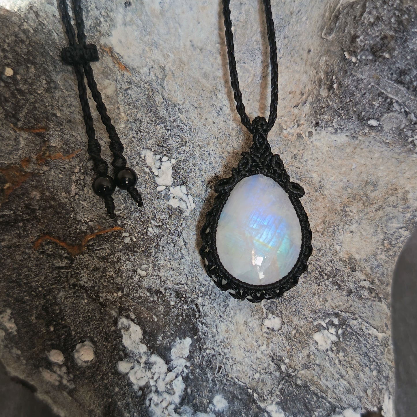 Moonstone Macrame Necklace | Pendant size approx 3.6 cm