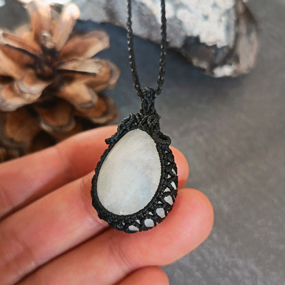 Moonstone Macrame Necklace | Pendant size approx 3.6 cm