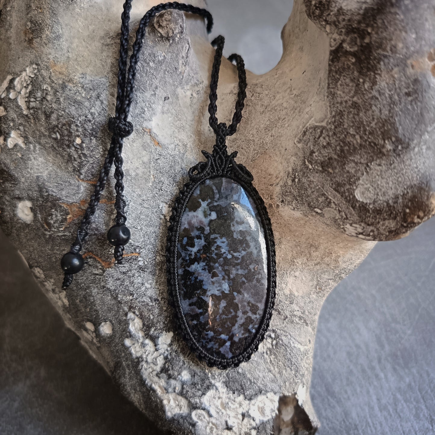 Gabbro Jasper Macrame Necklace  | Pendant size approx 7 cm
