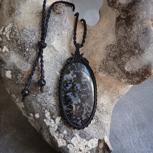 Gabbro Jasper Macrame Necklace  | Pendant size approx 7 cm