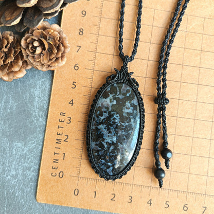 Gabbro Jasper Macrame Necklace  | Pendant size approx 7 cm
