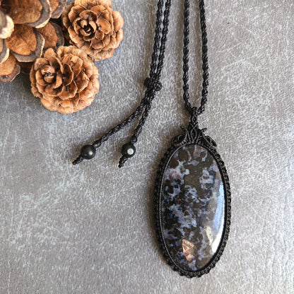 Gabbro Jasper Macrame Necklace  | Pendant size approx 7 cm