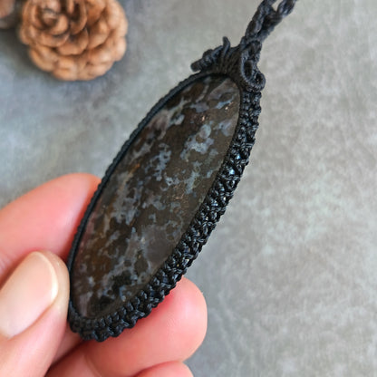 Gabbro Jasper Macrame Necklace  | Pendant size approx 7 cm