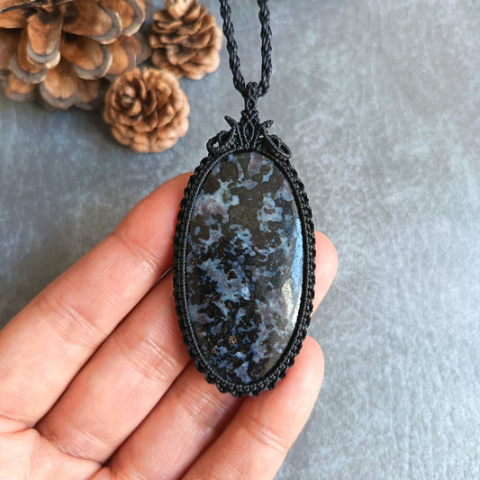 Gabbro Jasper Macrame Necklace  | Pendant size 7 cm